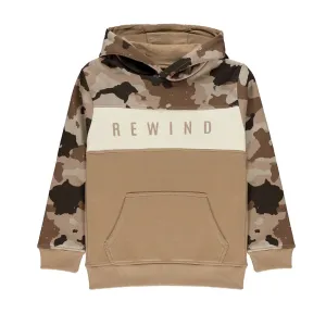 GO - Kids 'Light Brown' Premium Quality Paneled Camo Slogan Printed Fleece Hoodie GO700