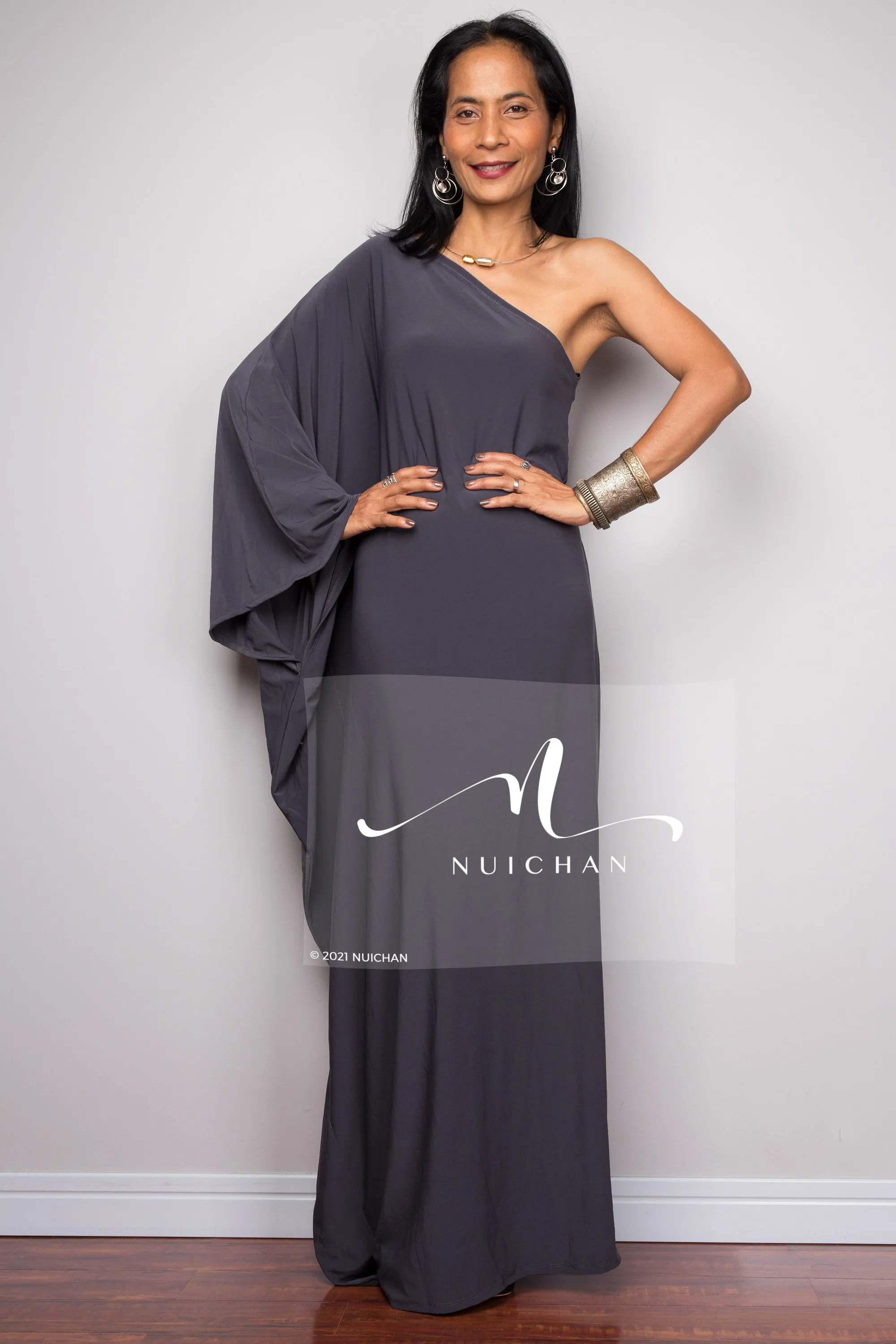 Grey one shoulder dress