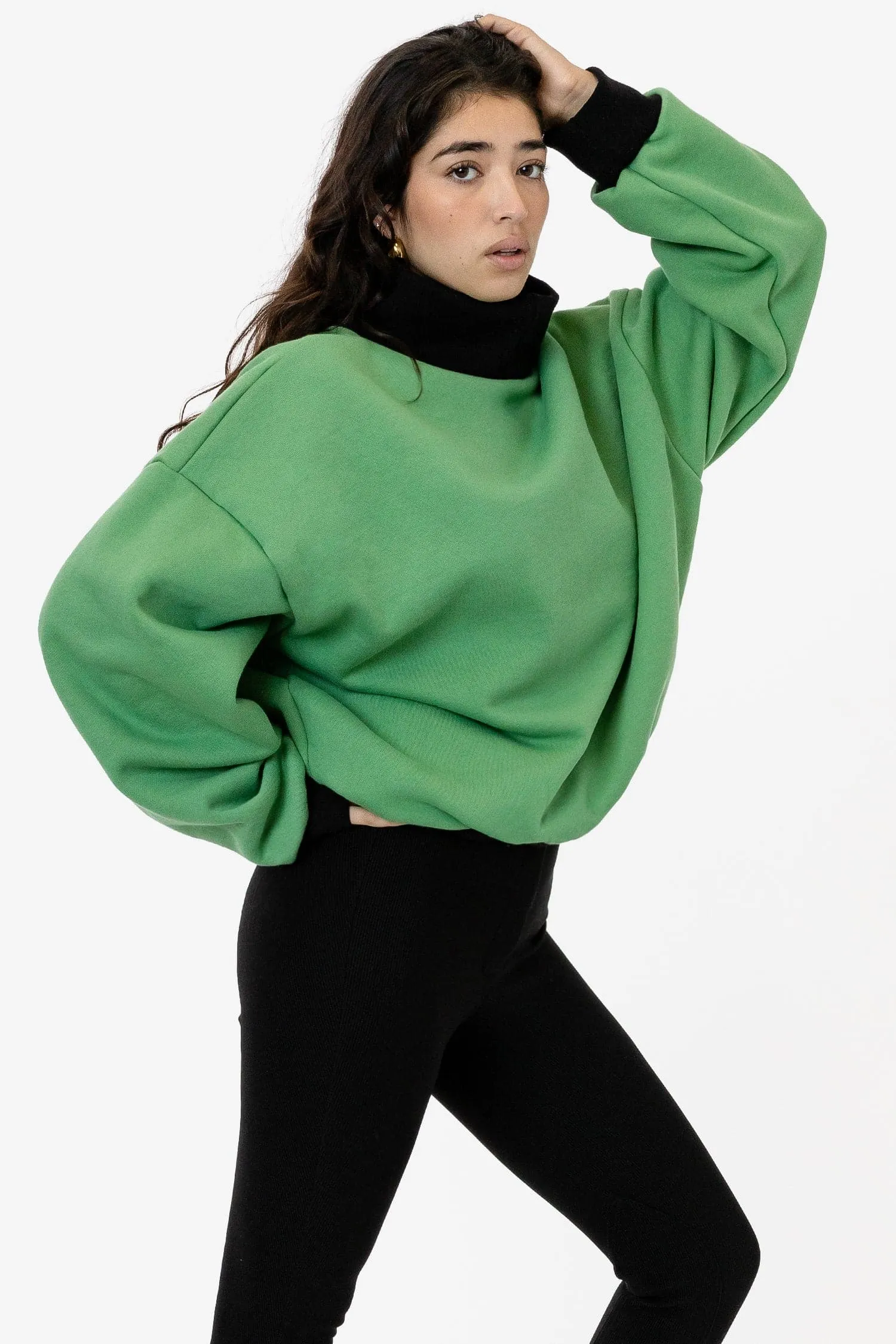 HF-313 - Heavy Fleece Oversized Turtleneck Sweater with Contrast Rib