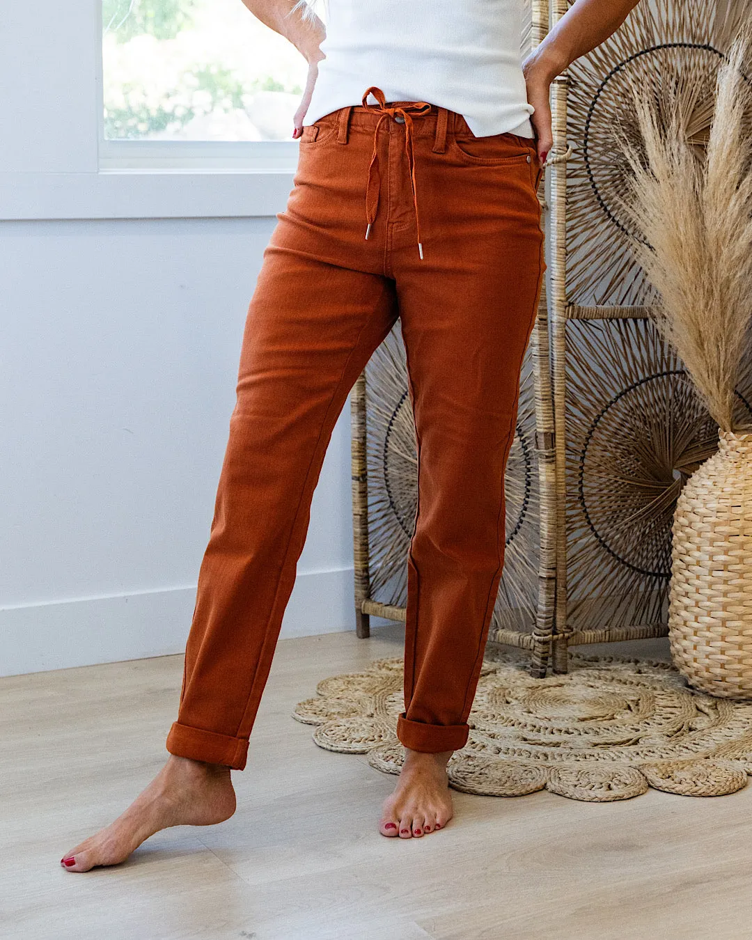 Judy Blue Double Cuff Jogger Jeans - Auburn Orange