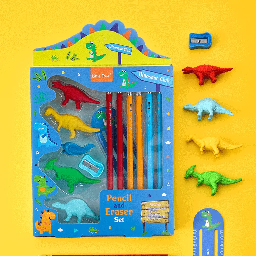 Little Tree Dinosaur Club Theme Pencil And Eraser 13 Pcs Combo Set.