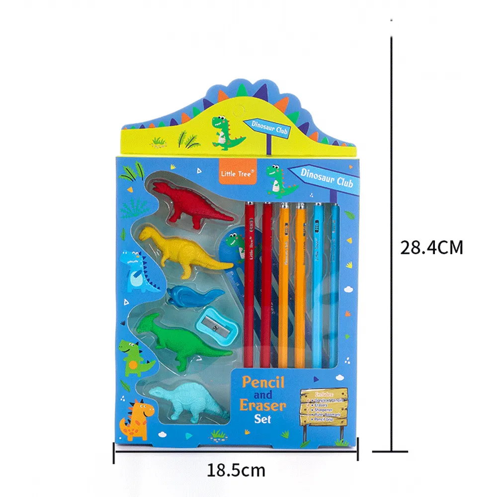 Little Tree Dinosaur Club Theme Pencil And Eraser 13 Pcs Combo Set.