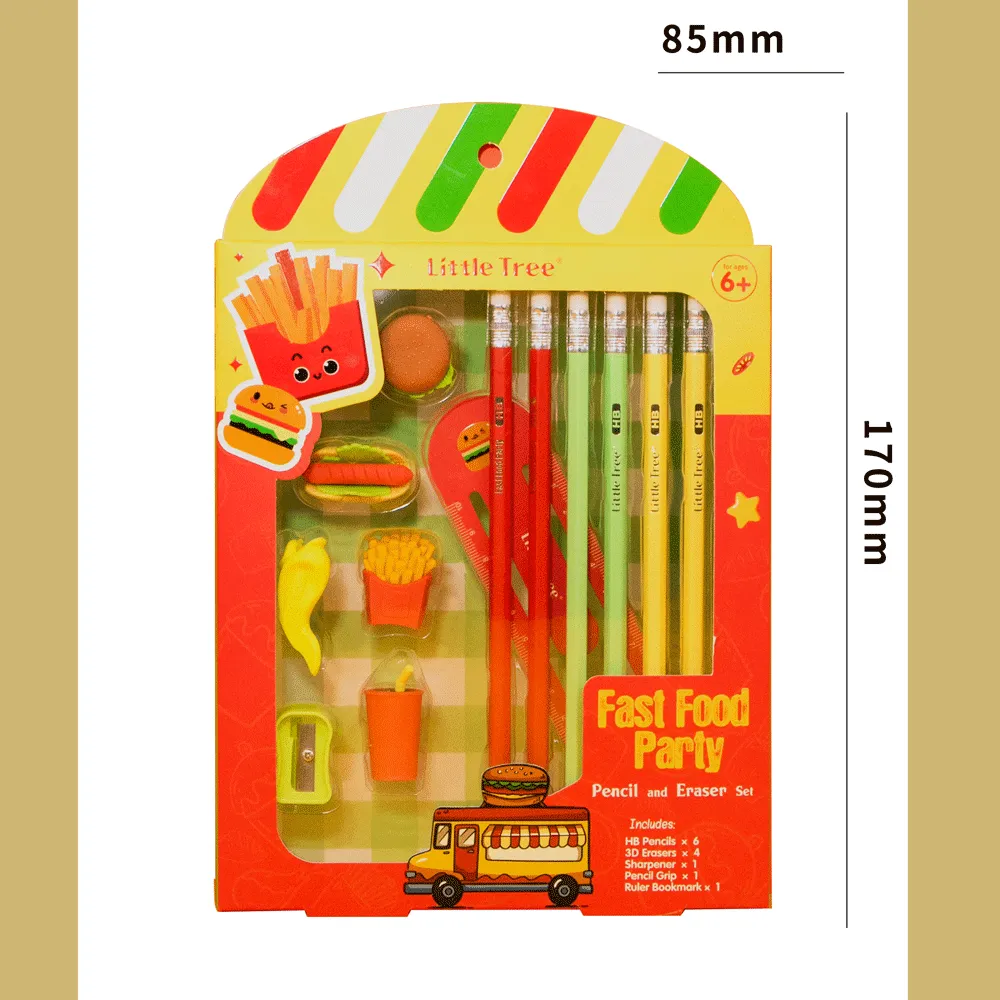 Little Tree Fast Food Party Pencil And Eraser 13Pcs Combo Set.