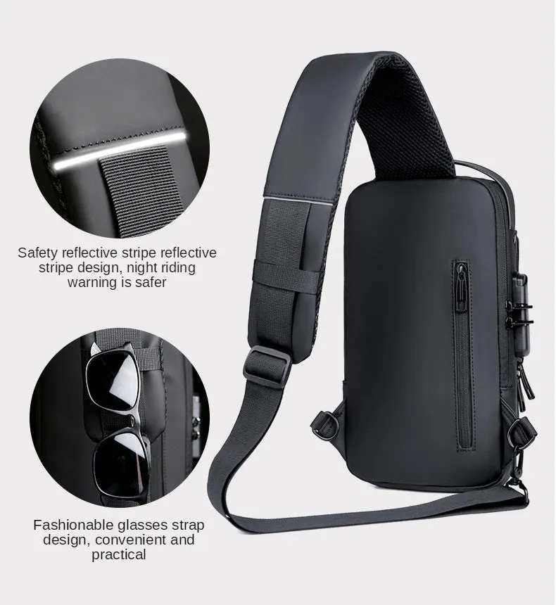 Men's Sleek Anti-theft PU Leather Crossbody Bag - USB Charging, Stylish Print & Zip Closure 4109