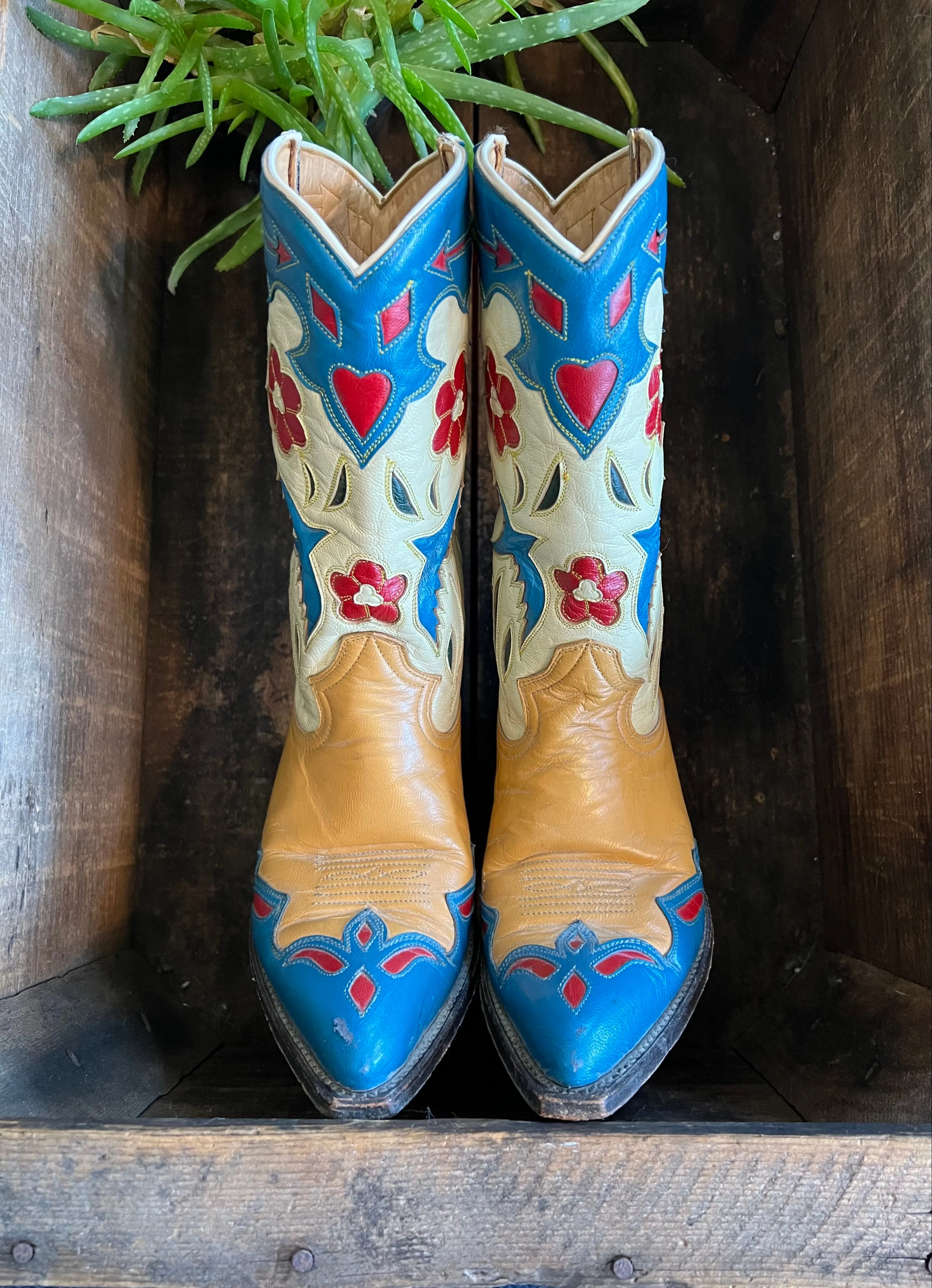 MONTANA Swallow Vintage Western Leather Inlay Boots, Women's Size 5