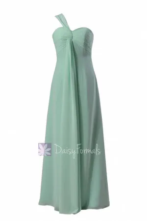 One shoulder Chiffon Bridesmaid Dress Long Mint Green Bridal Party Dress (BM316)