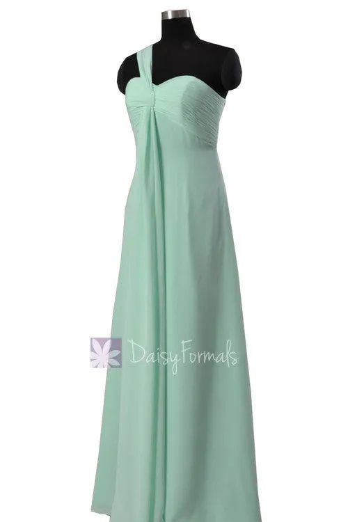 One shoulder Chiffon Bridesmaid Dress Long Mint Green Bridal Party Dress (BM316)