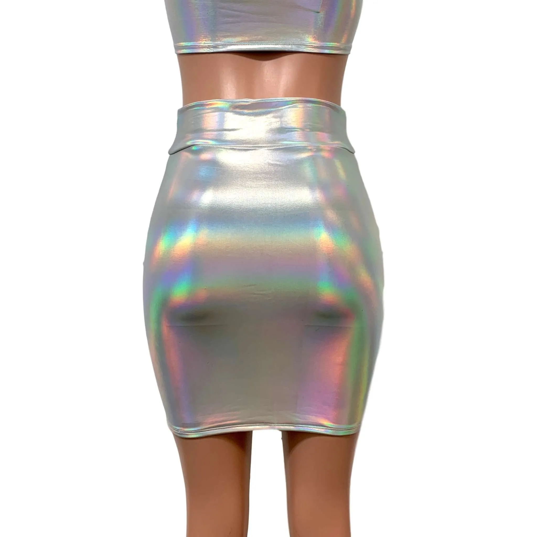 Opal Holographic High Waisted Pencil Mini Skirt