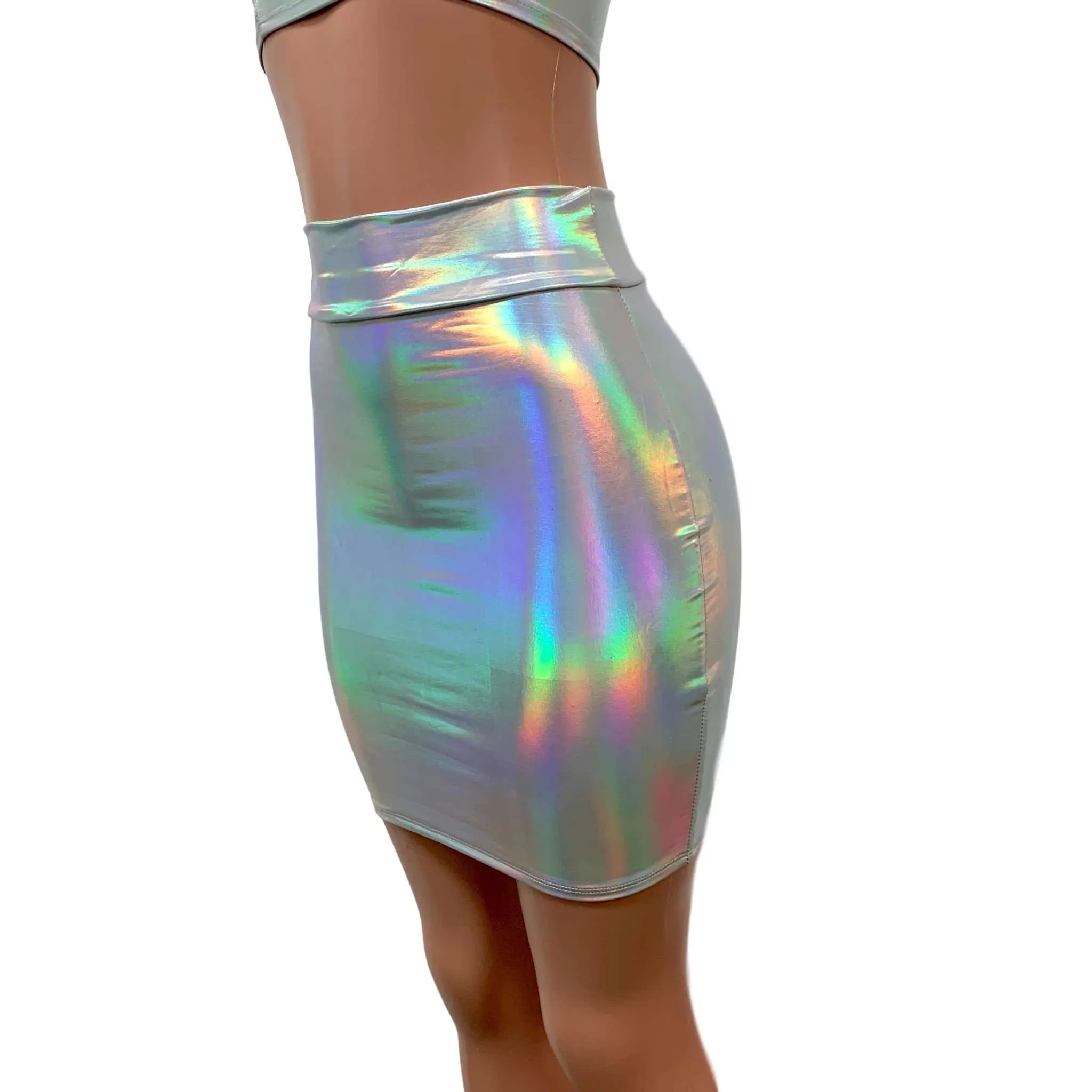 Opal Holographic High Waisted Pencil Mini Skirt