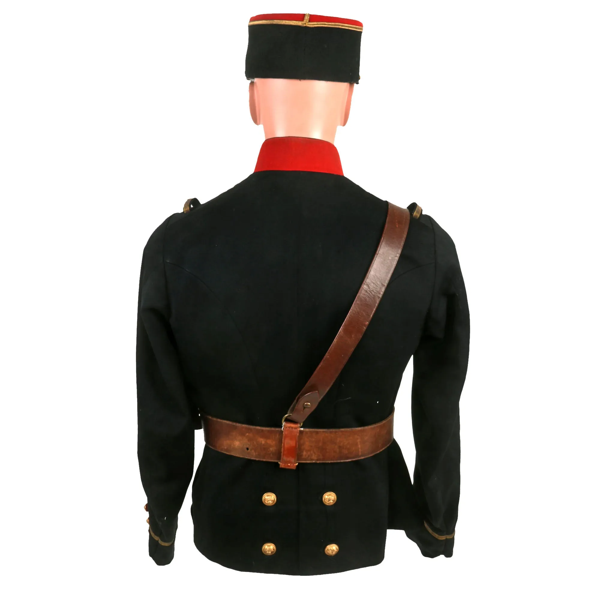 Original French WWI 160th Infantry Regiment Officers Pre-1914 Tunic With Pantalon Rouge (Red Trousers), Kepi, Sam Browne Belt and Leather Gaiters