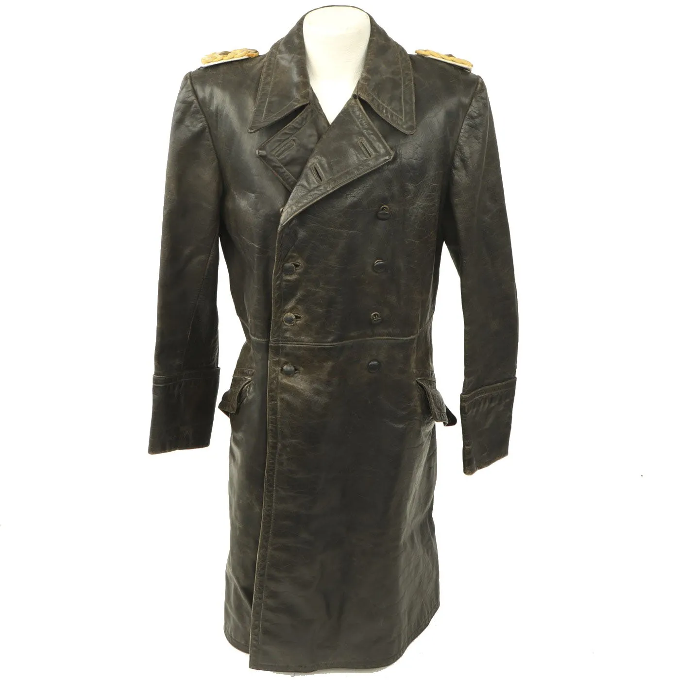 Original German WWII Luftwaffe Generalleutnant Hans Hückel Attributed Leather Greatcoat