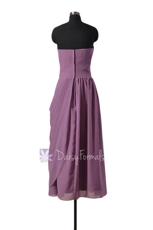 Pale Mute Lilac Strapless Bridesmaid Dress Long Lilac Sweetheart Chiffon Formal Dress(BM810L)