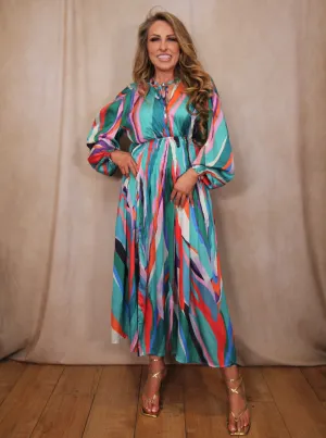 Pattern Long Sleeve Maxi Dress