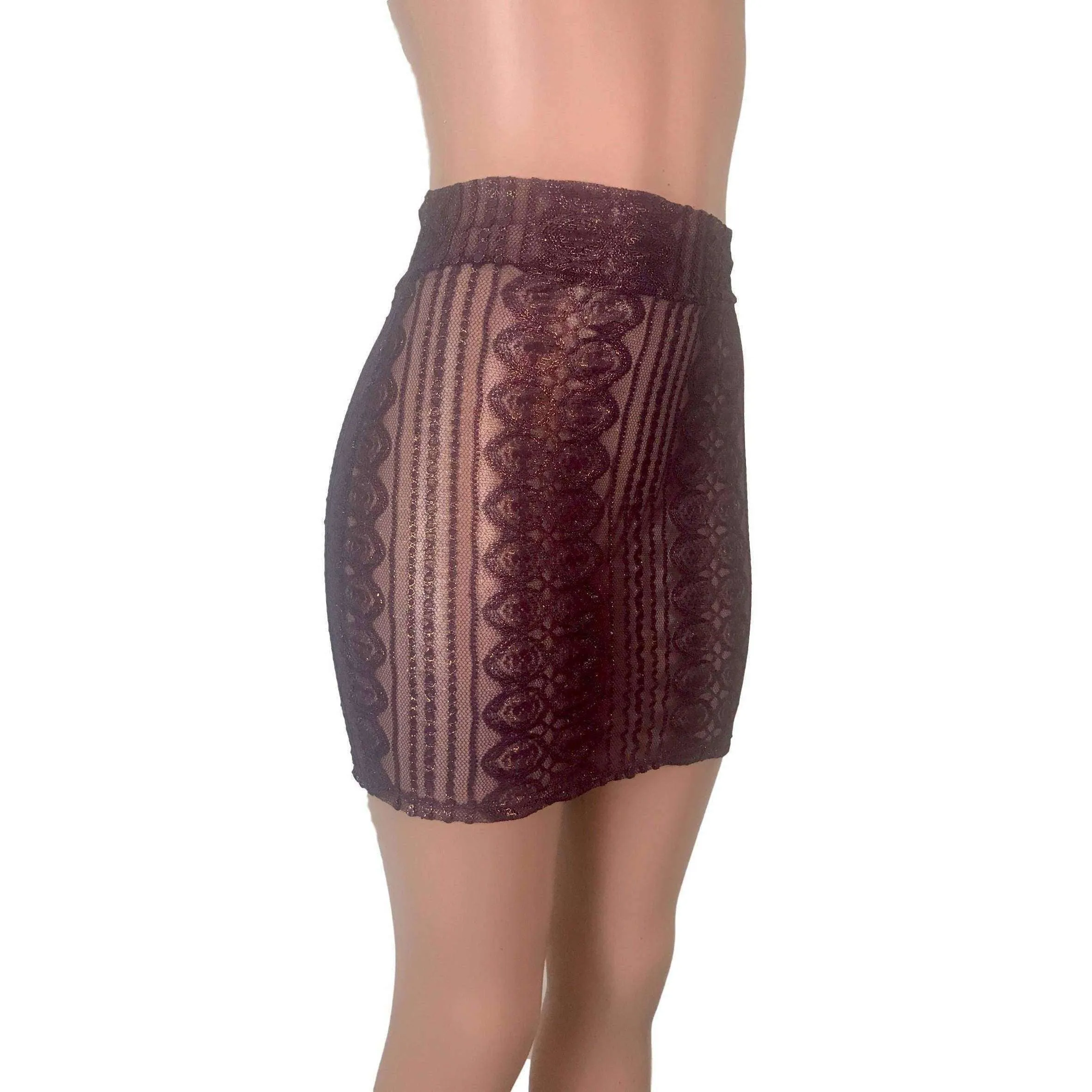 Pencil Skirt - Purple Metallic Lace