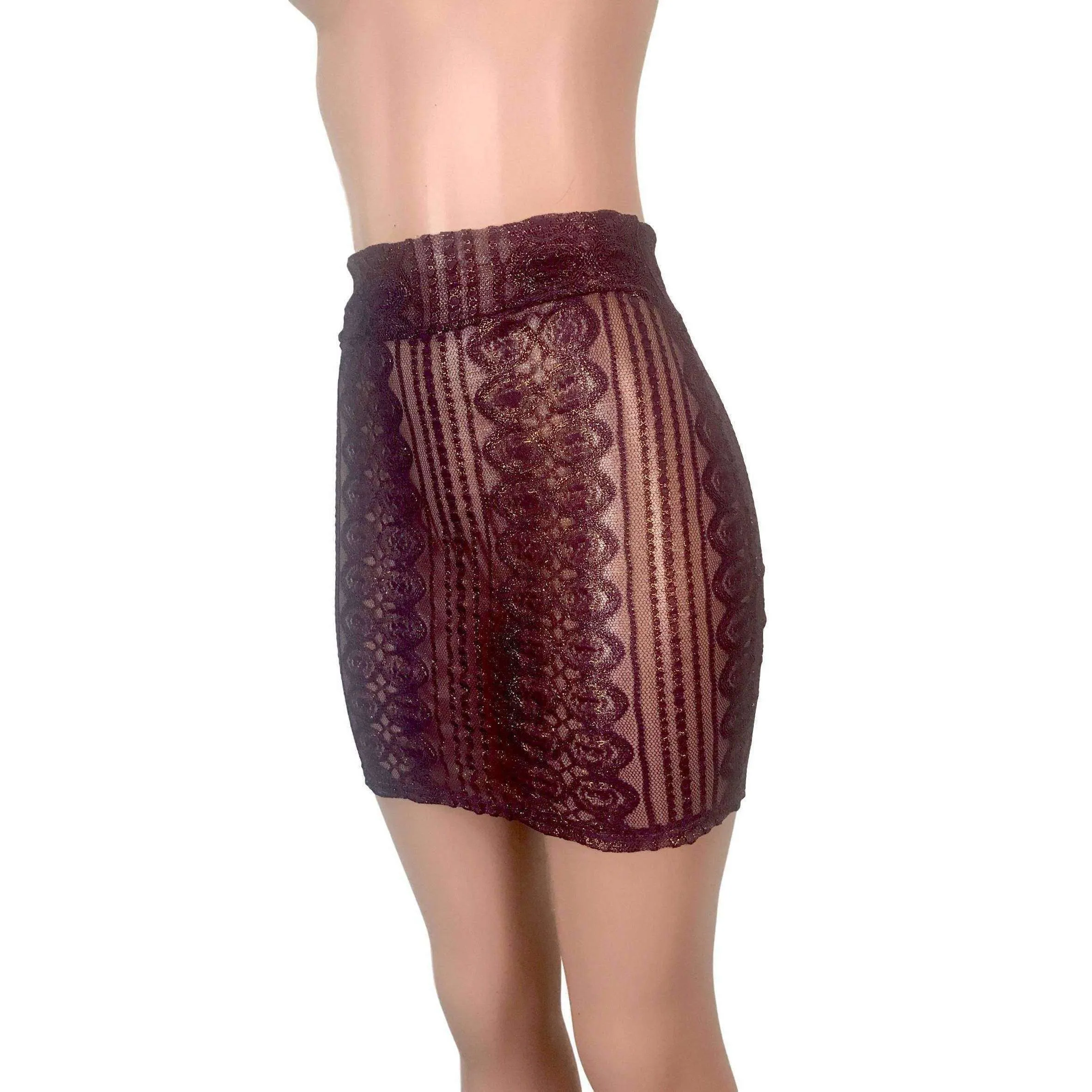 Pencil Skirt - Purple Metallic Lace