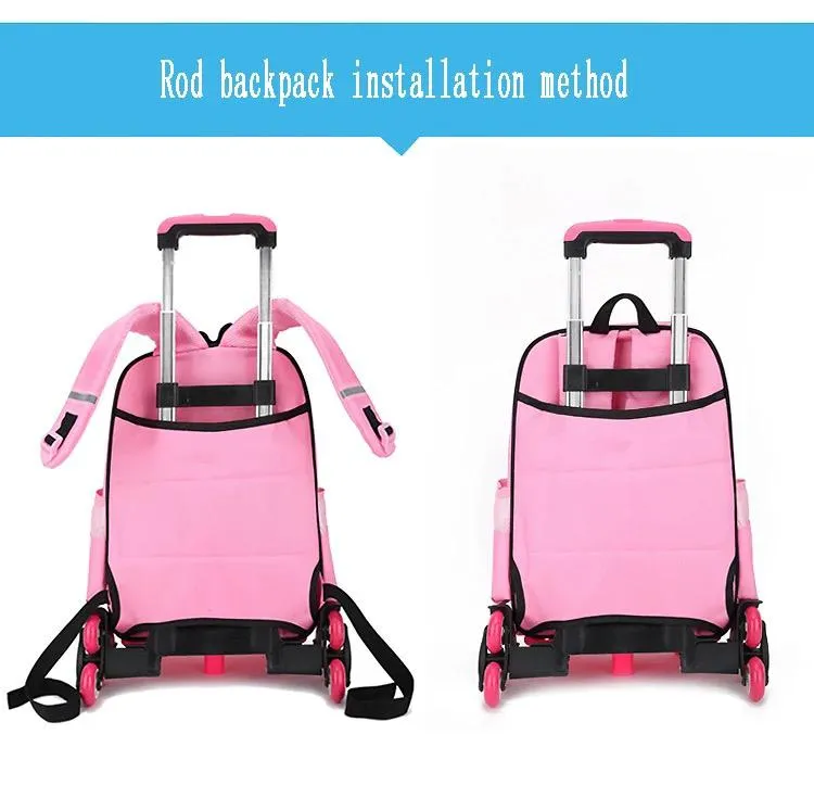 Pink Kid Trolley For Backpack And School Bag Luggage For Children 2 Wheels Expandable Rod High Function Trolly Chariot 156