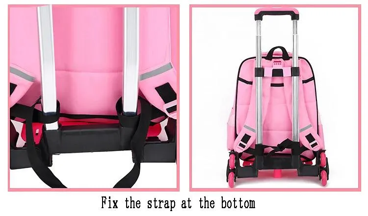 Pink Kid Trolley For Backpack And School Bag Luggage For Children 2 Wheels Expandable Rod High Function Trolly Chariot 156