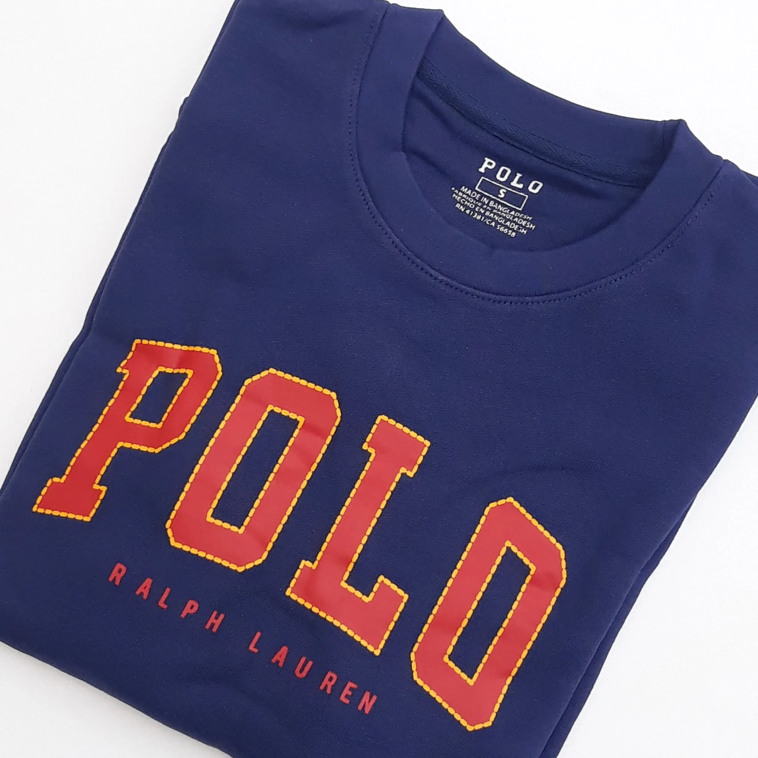 PL - Men 'Navy' Polo Printed Crew Neck Terry Sweatshirt PL263