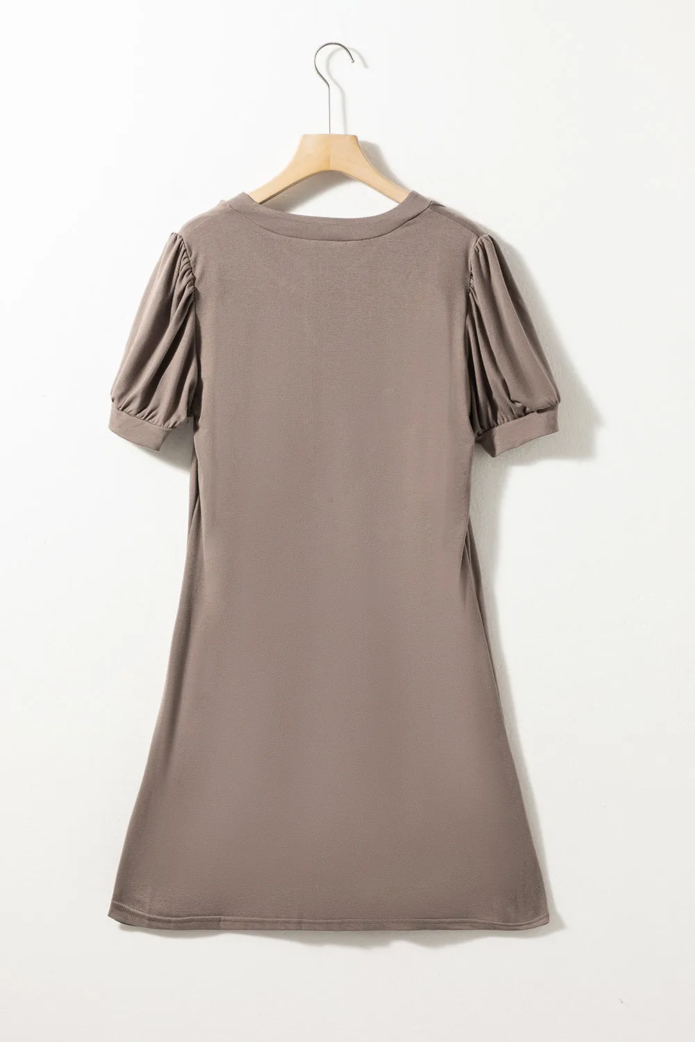 Pleated Puff Sleeve Dress with Notched Neckline