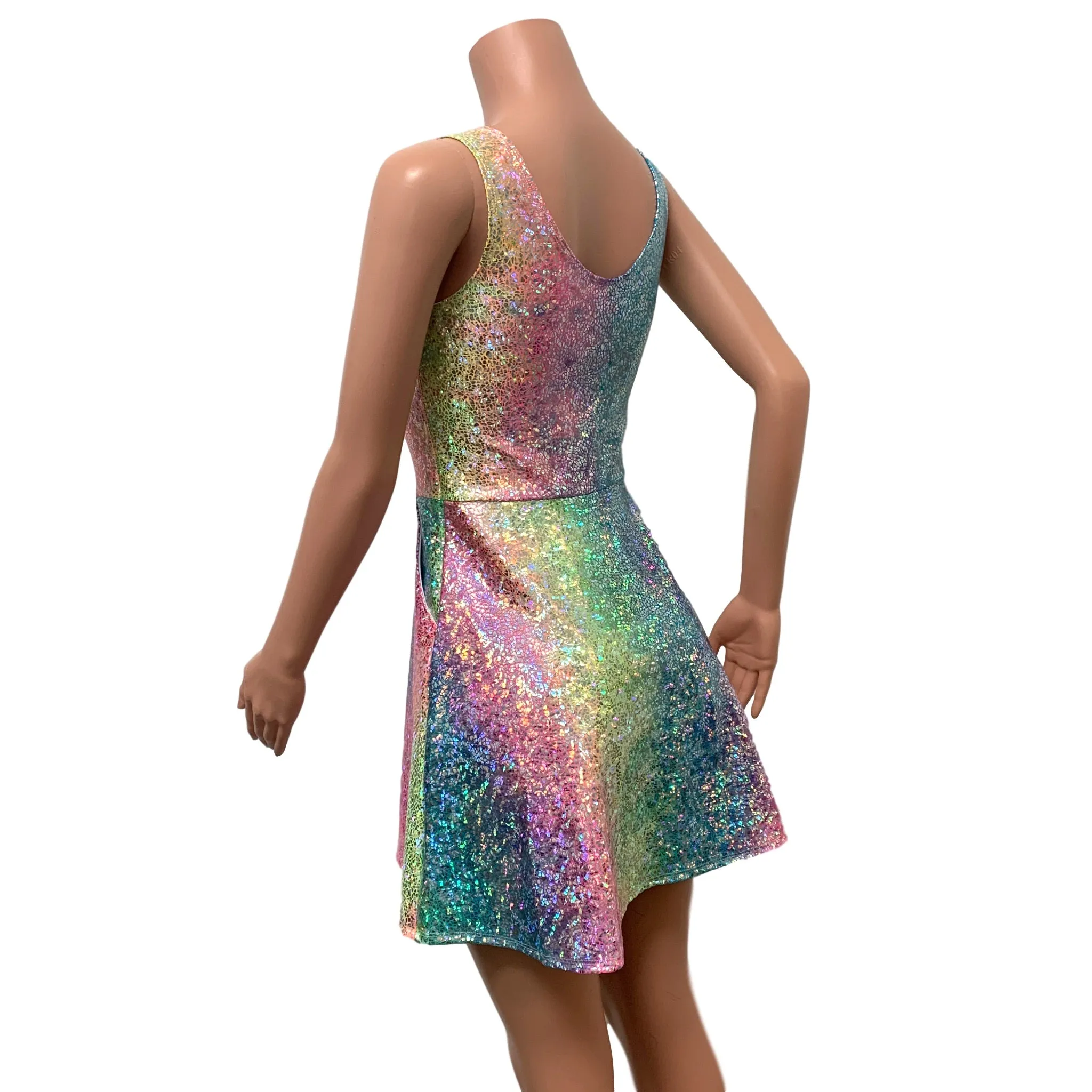 Rainbow Avatar Holo A-line Mini Dress w/Pockets