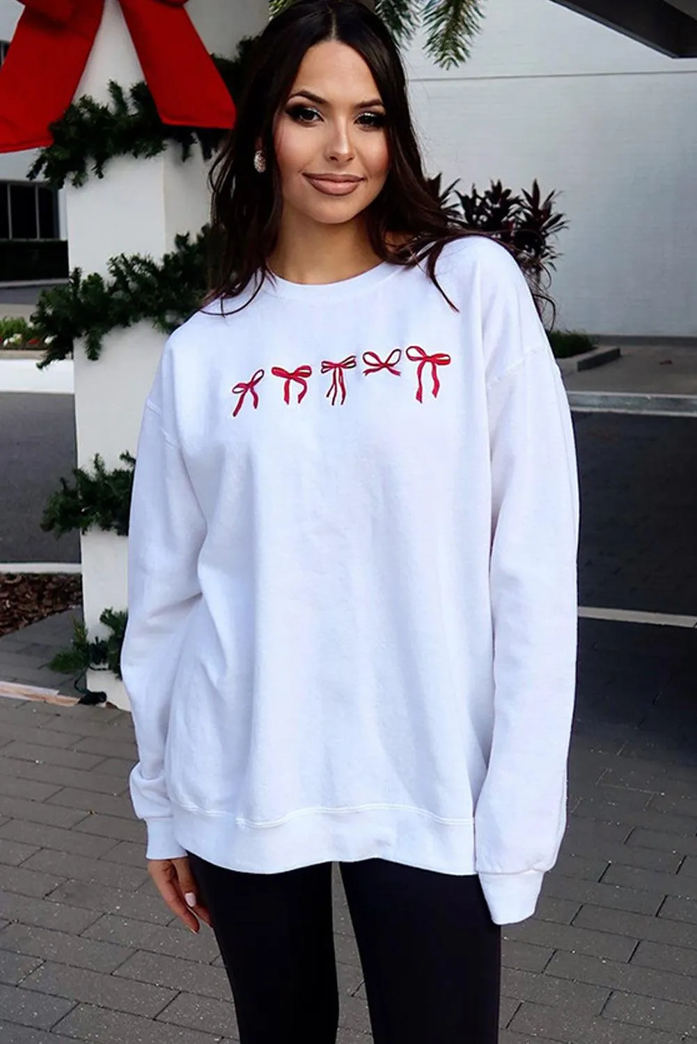 Red Bows Embroidery Sweatshirt