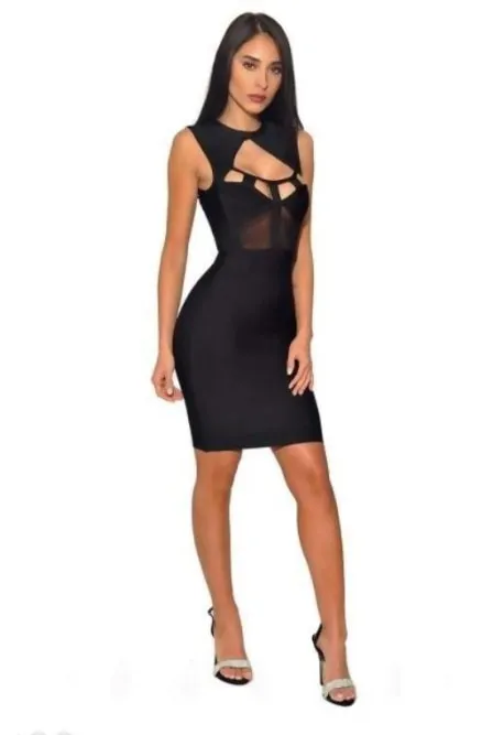 Sexy Black Sheer Midi Bandage Dress