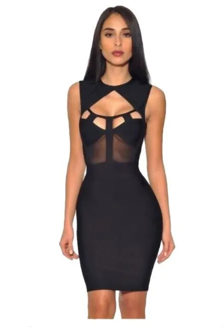 Sexy Black Sheer Midi Bandage Dress