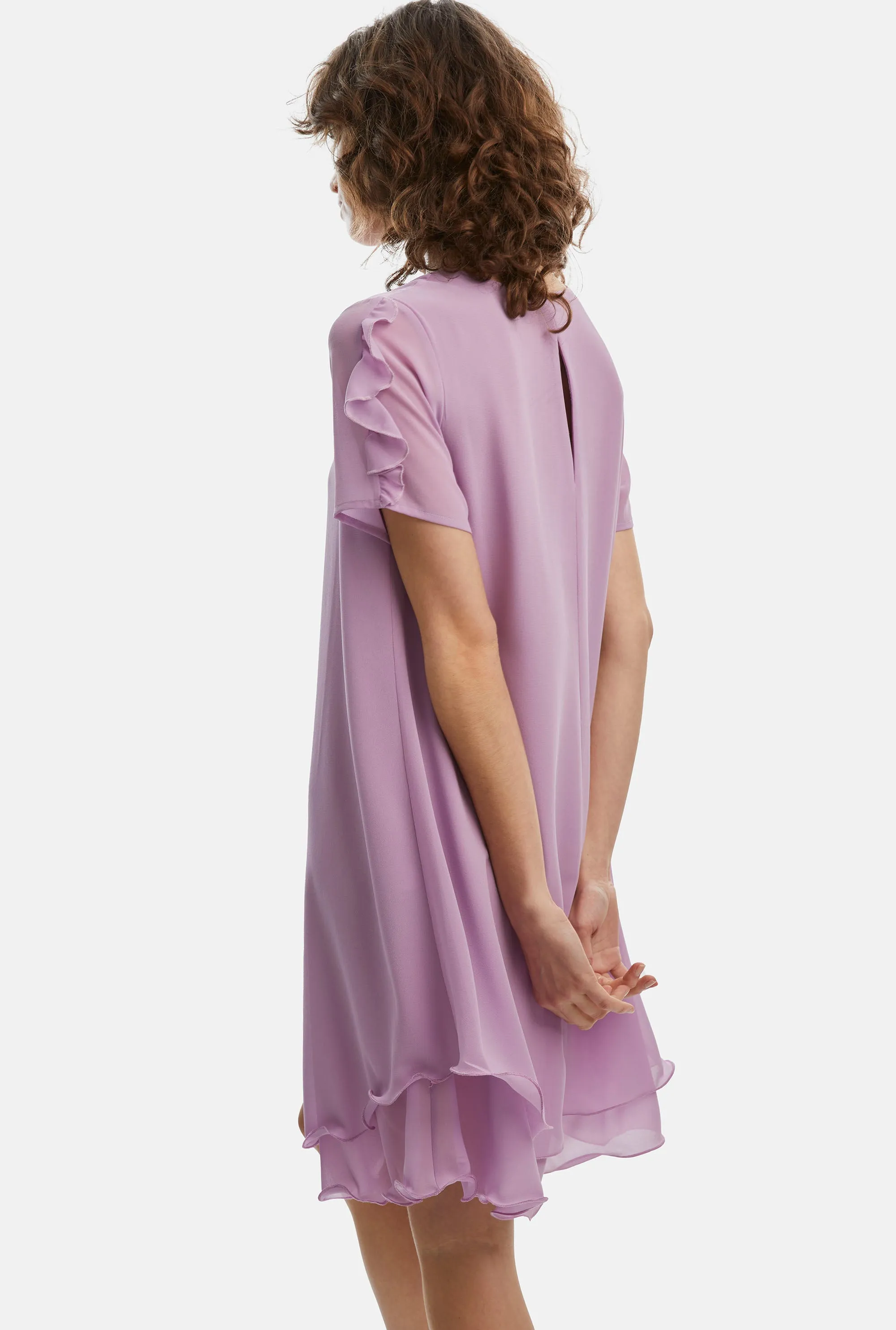 Short Sleeve Wave Hem Dress Lilac