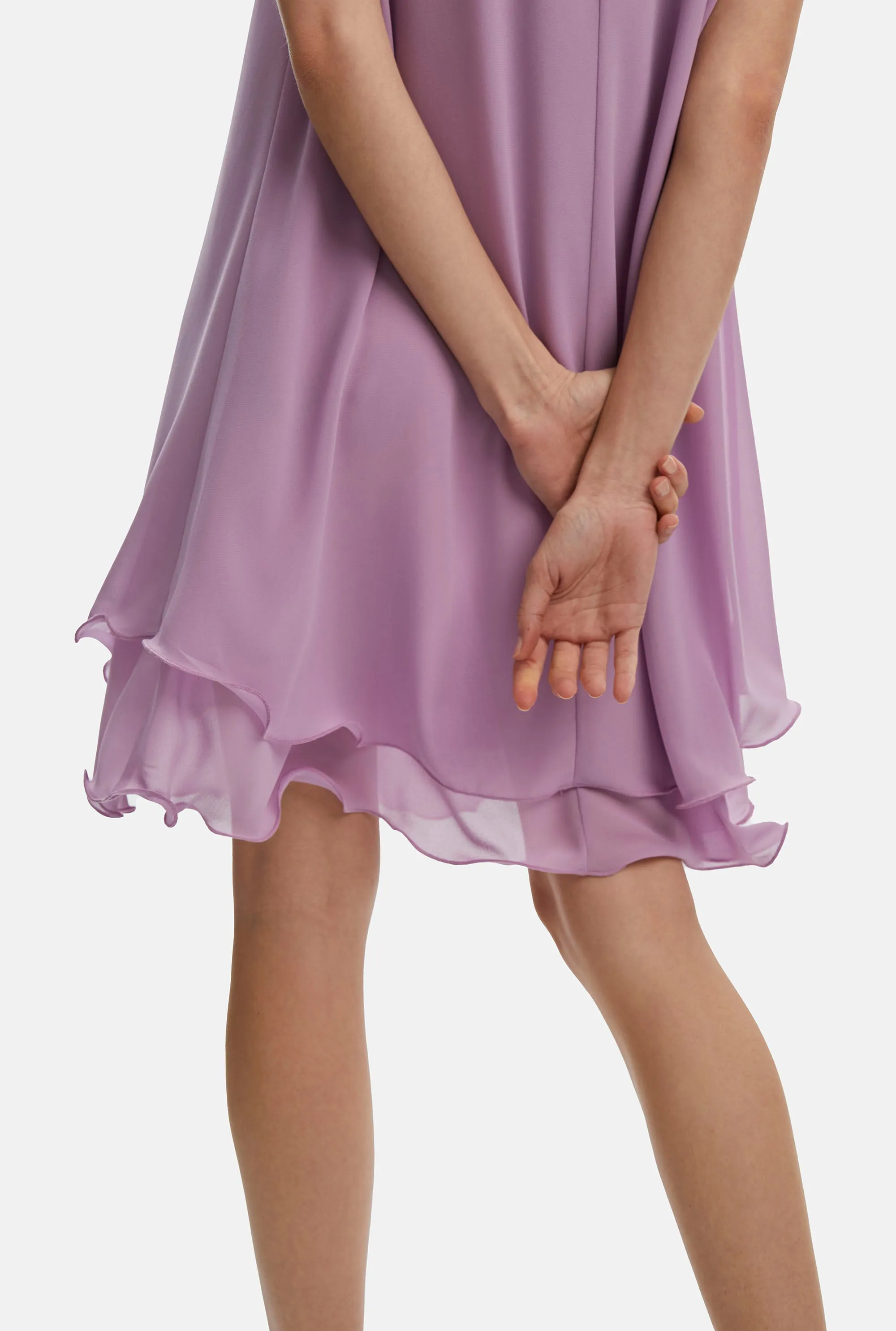 Short Sleeve Wave Hem Dress Lilac