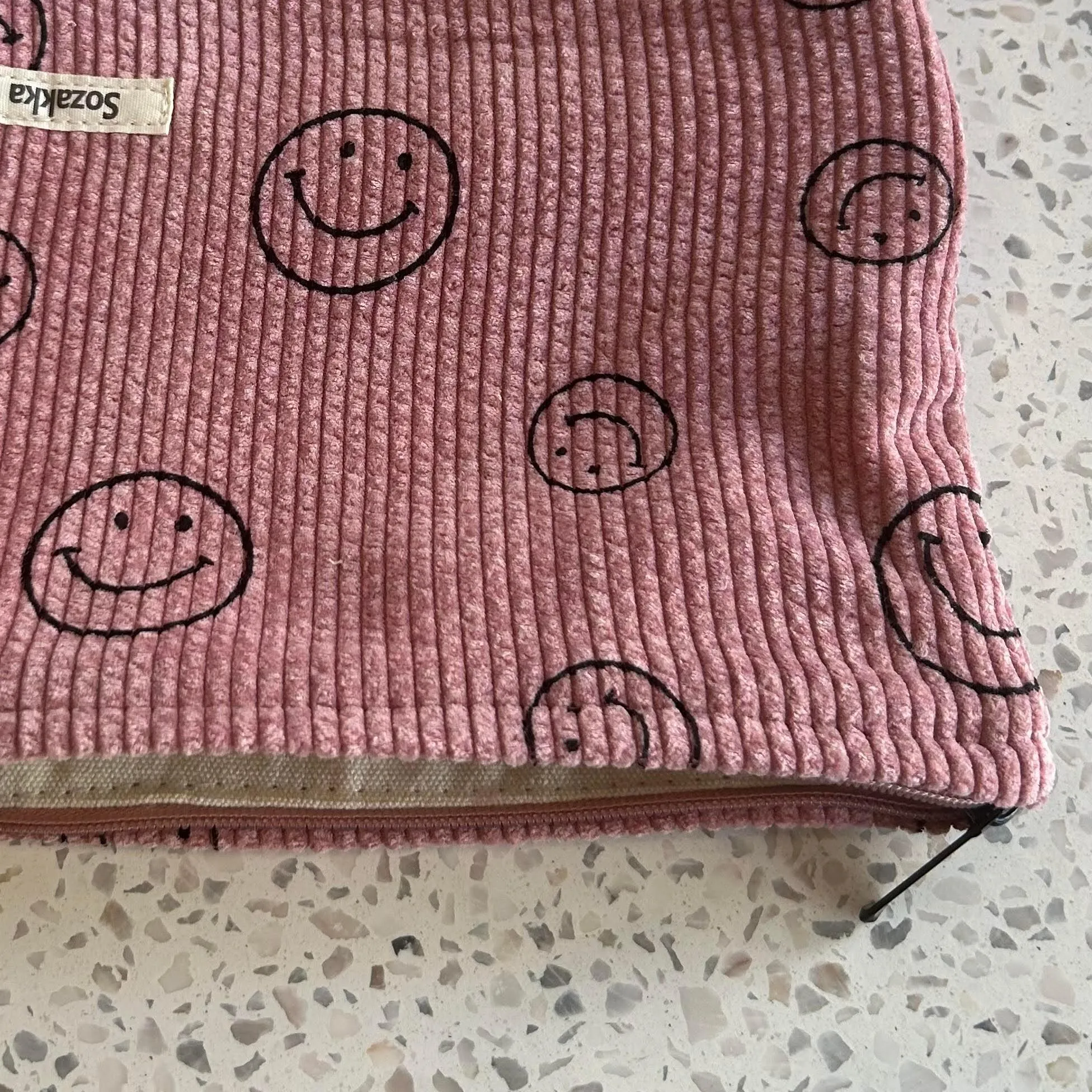 Smiley Corduroy Makeup Pouch