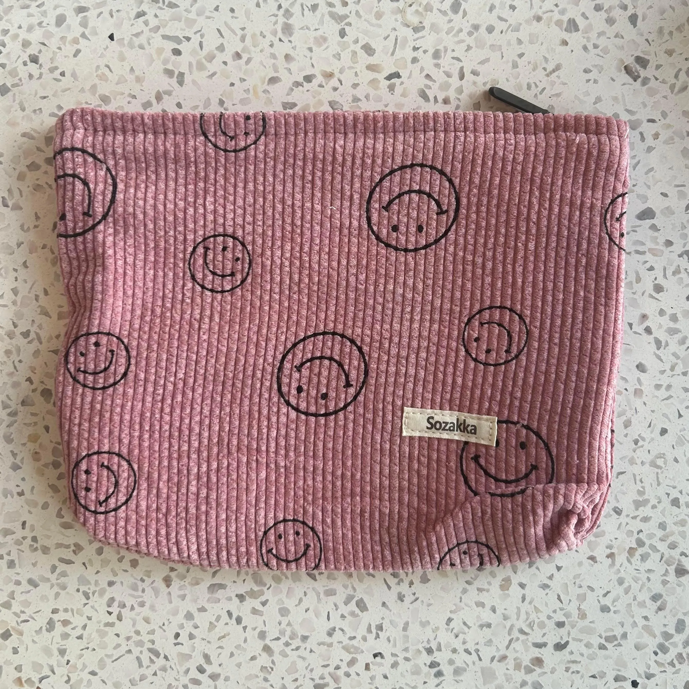 Smiley Corduroy Makeup Pouch