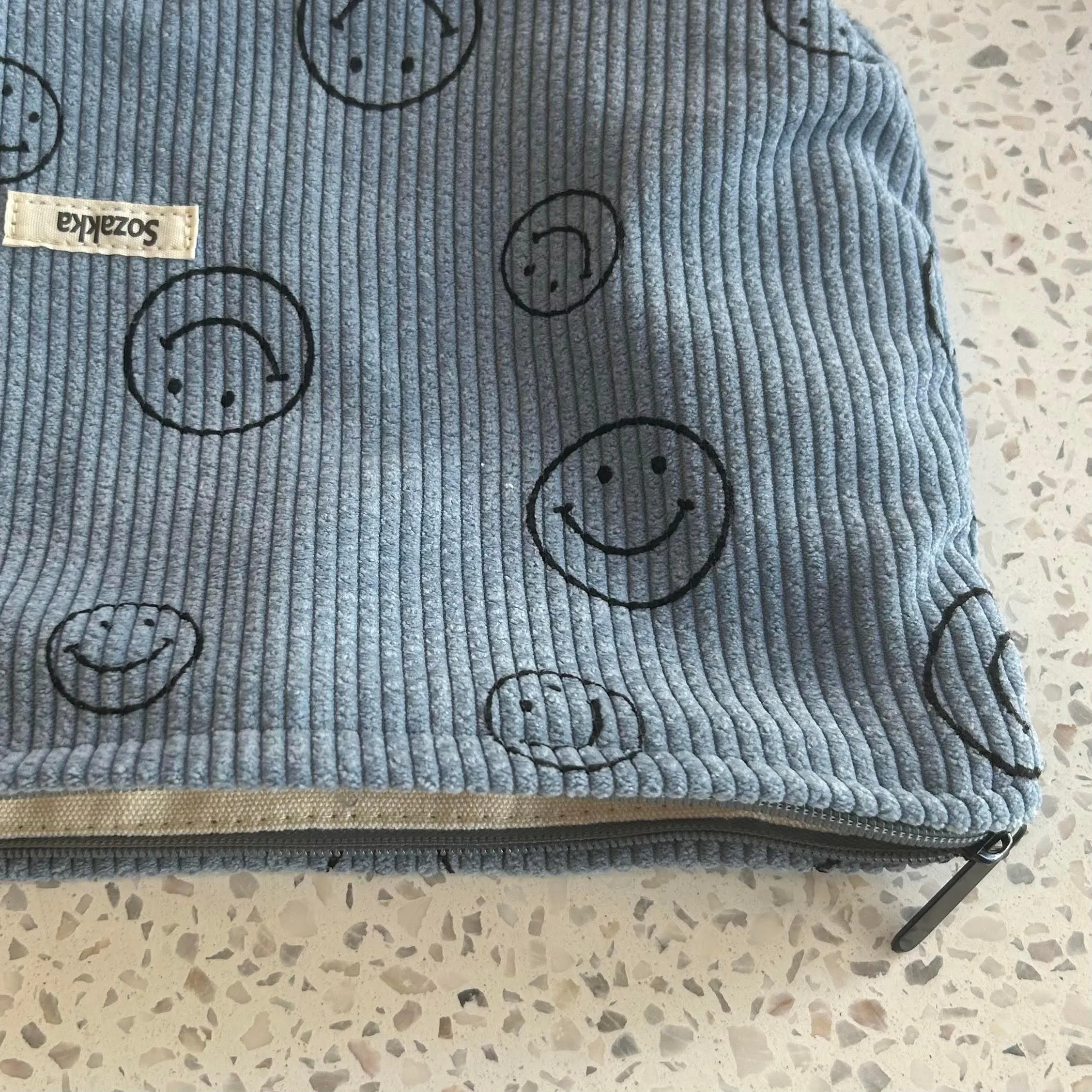 Smiley Corduroy Makeup Pouch