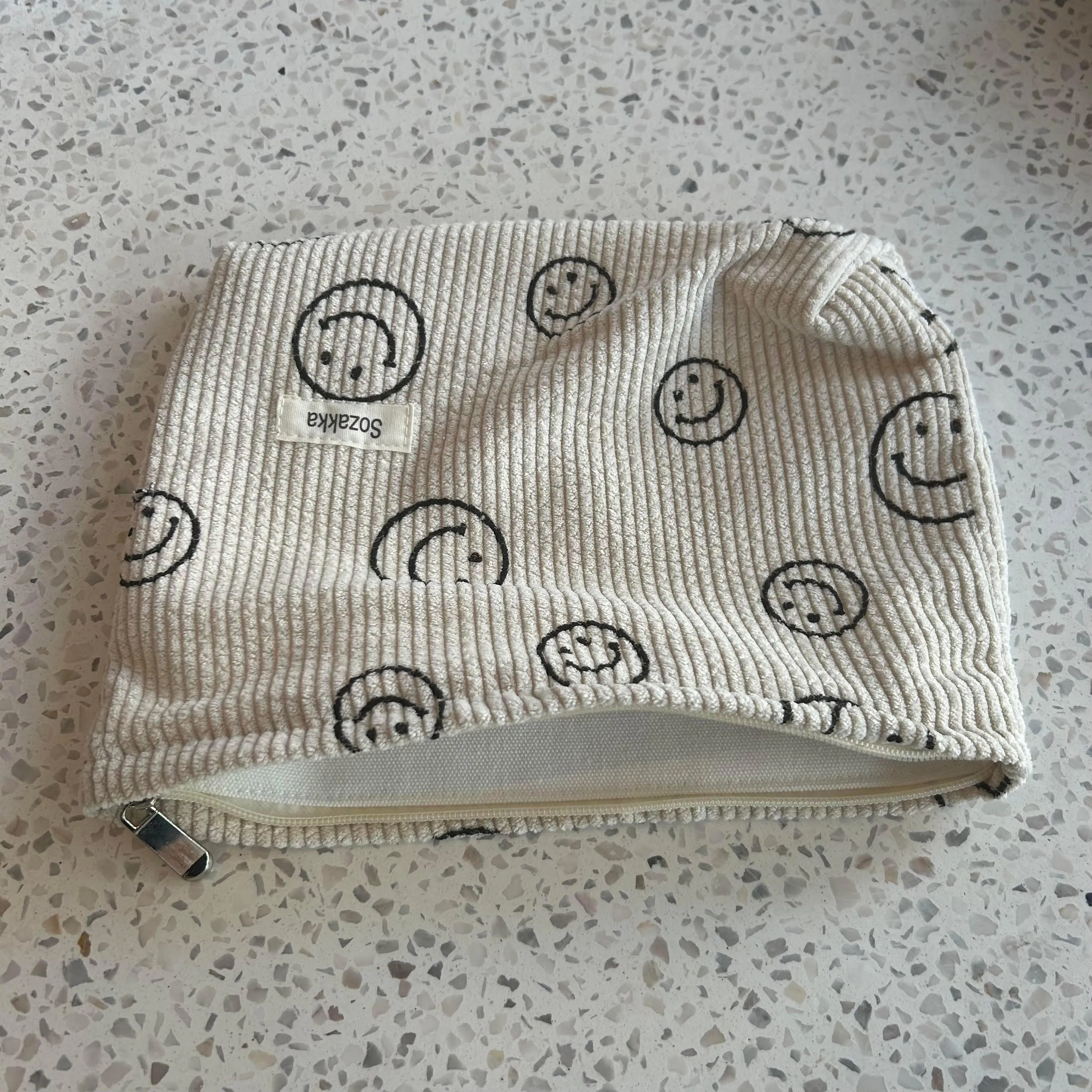 Smiley Corduroy Makeup Pouch