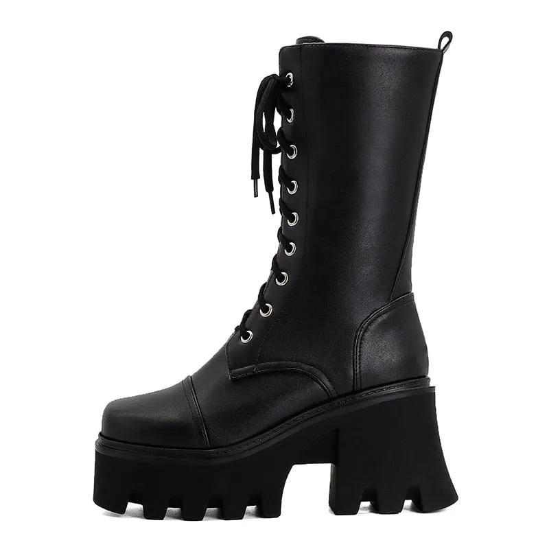 'Something Wicked' Black Lace Up Chunky 90's Goth Boots