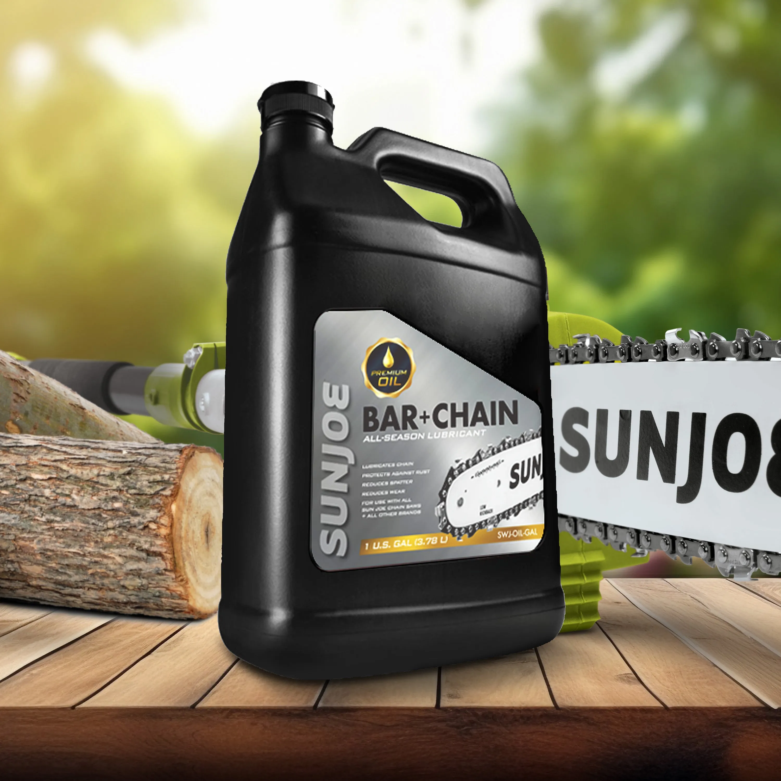 Sun Joe SWJ-OIL-GAL Premium Bar, Chain and Sprocket Oil | All Season Chainsaw Chain Lubrication | Universal Chain Saw Chain Oil for Fast Efficient Cutting | 1-Gallon