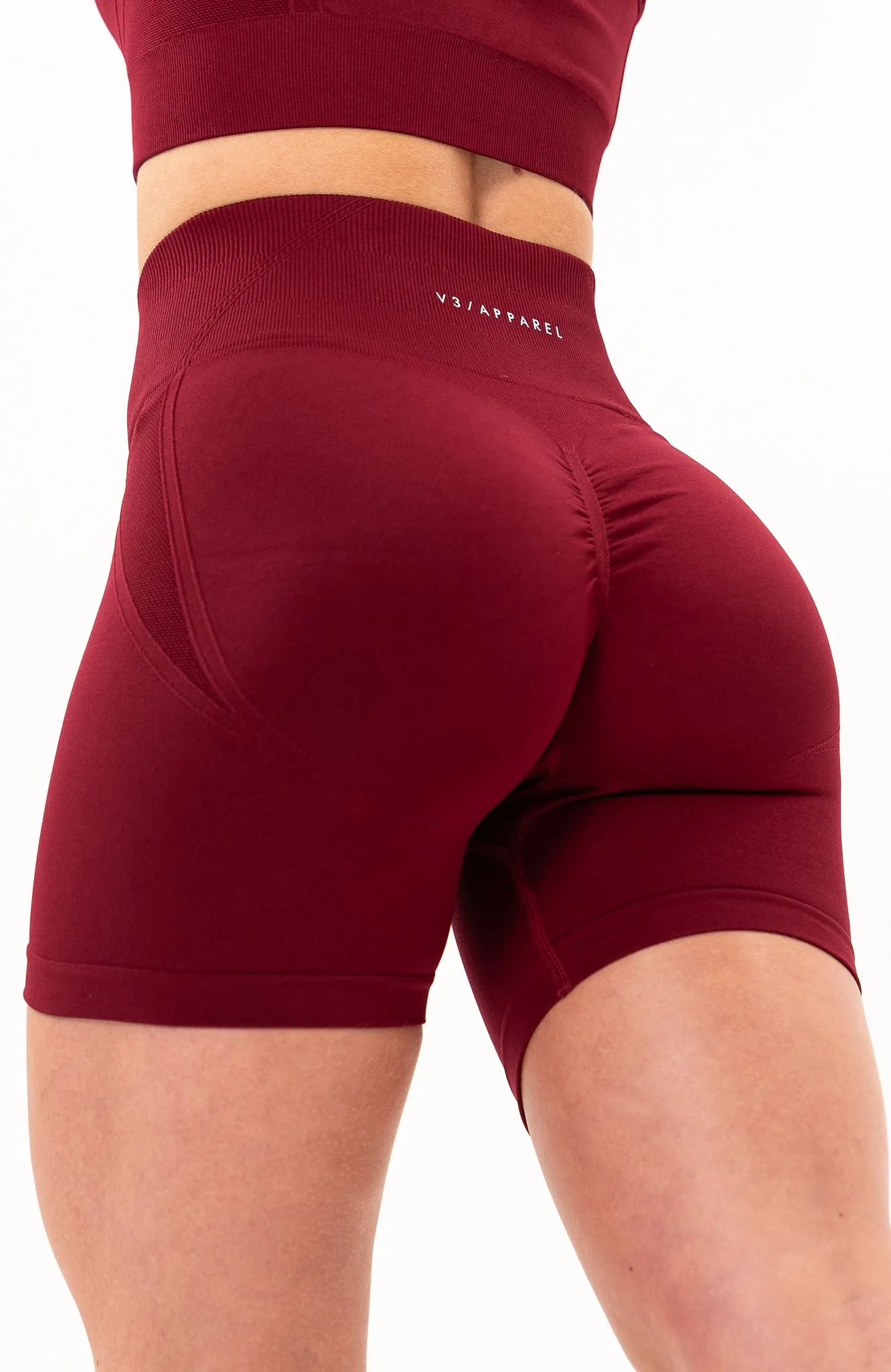 Tempo Seamless Scrunch Shorts & Sports Bra Set - Burgundy Red