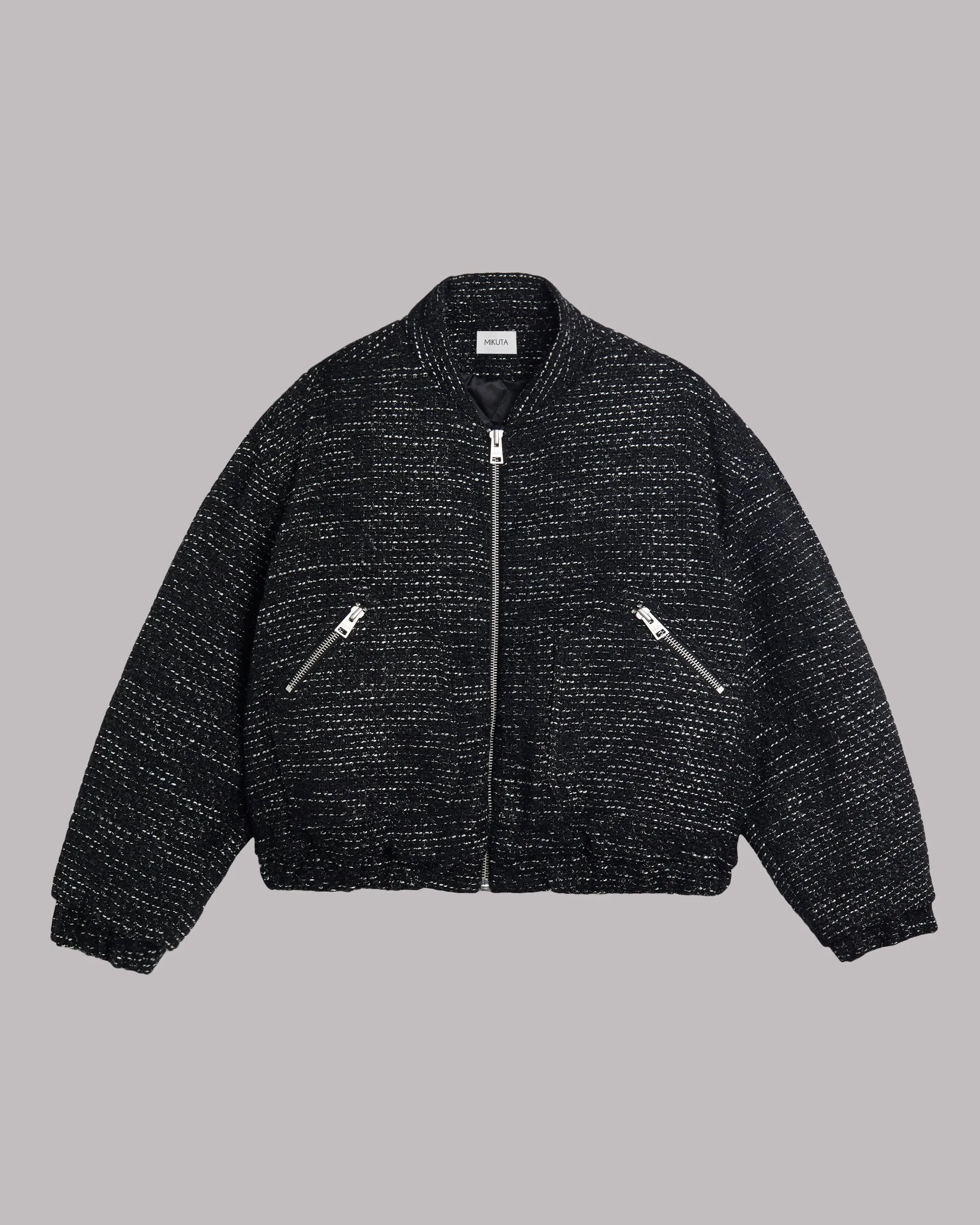 The Black Sparkly Tweed Bomber Jacket