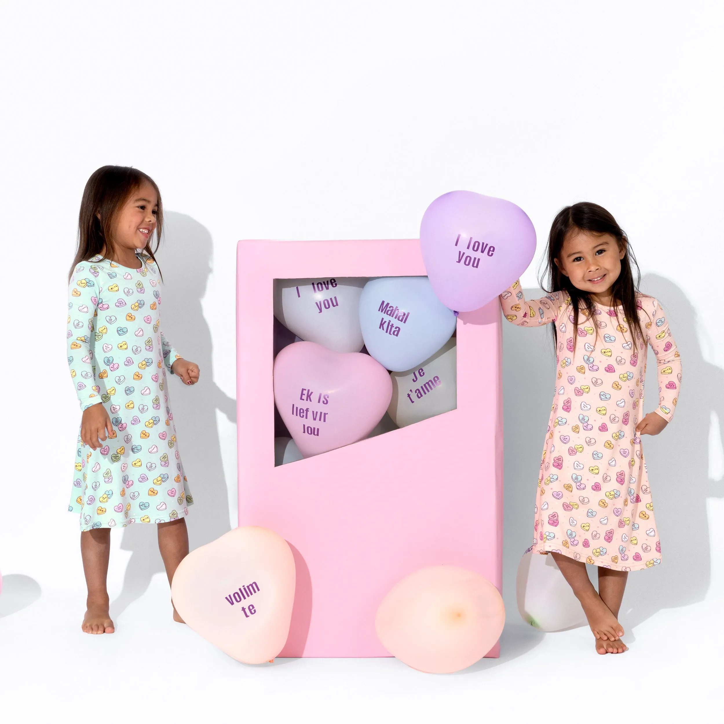 Valentine's Candy Hearts Blue Bamboo Girls' Long Sleeve Dress