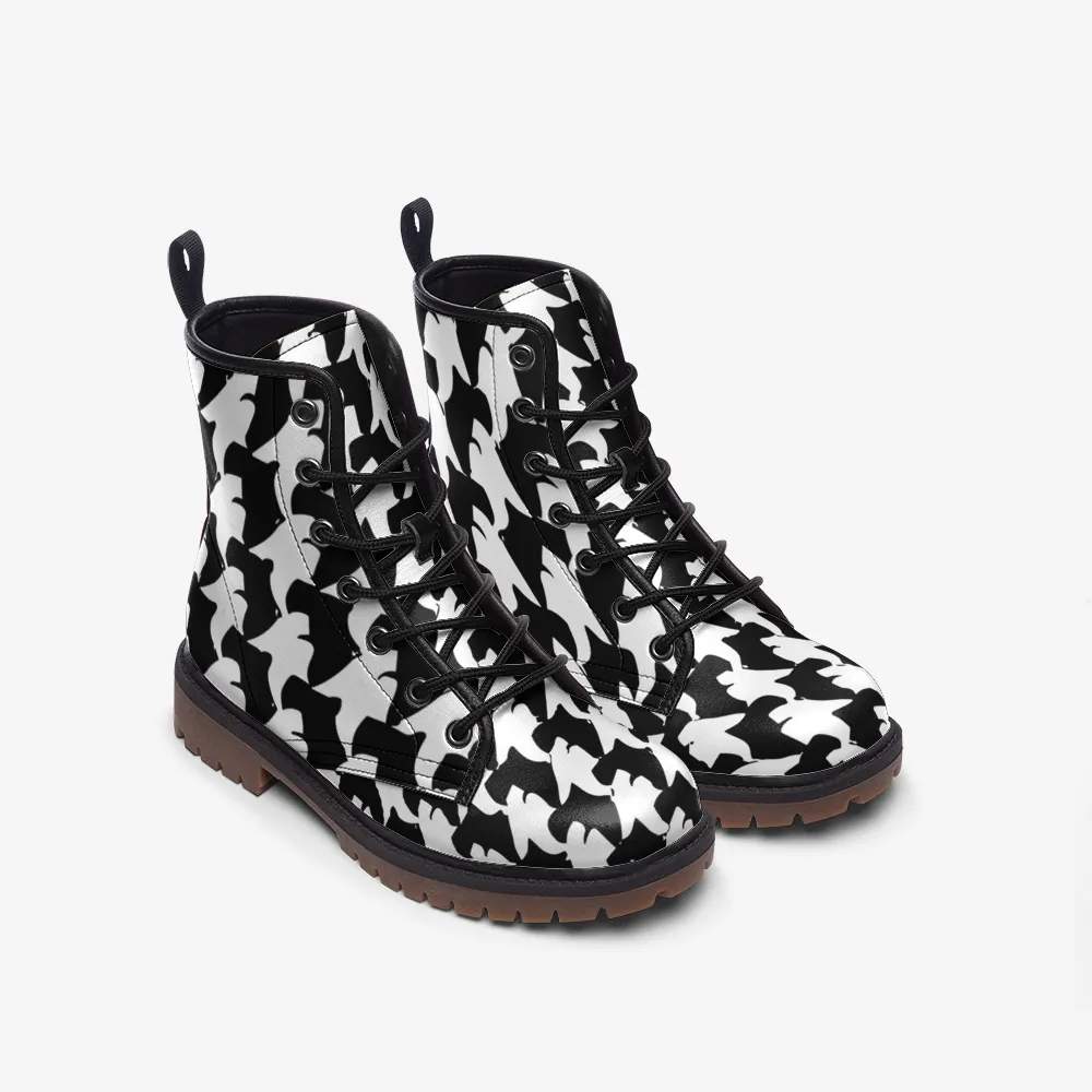 Vampire Art Giant Black and White Houndstooth Casual Leather Lightweight Boots - US sizes