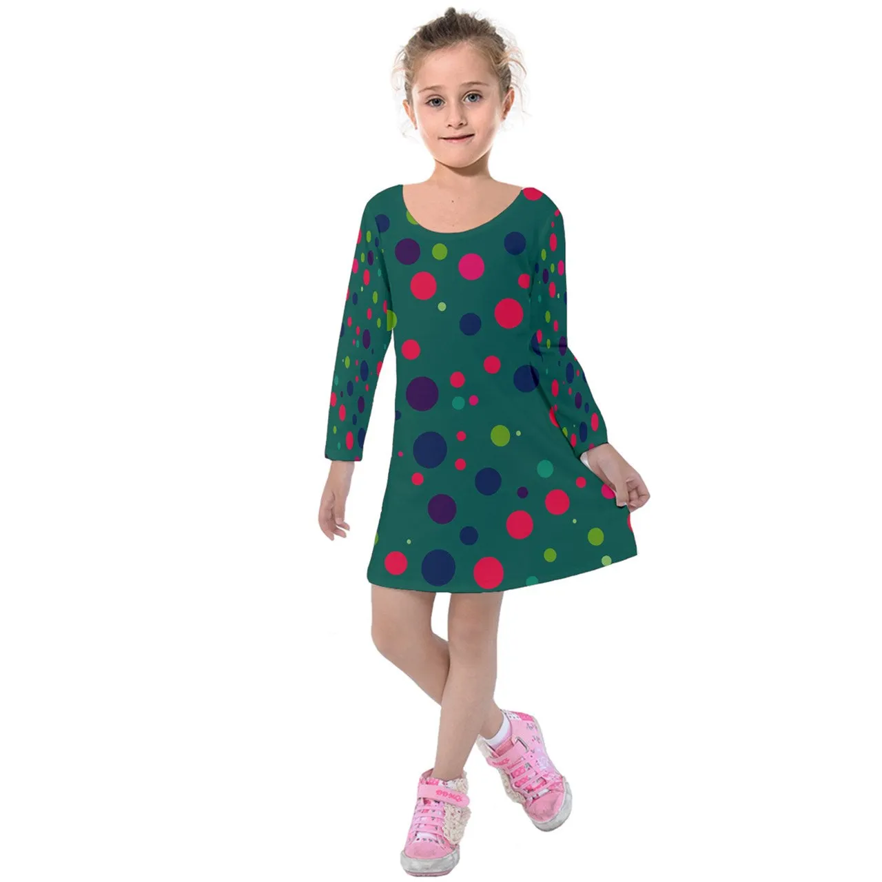 Vampire Art Green Christmas Bubbles Kids' Long Sleeve Velvet Dress