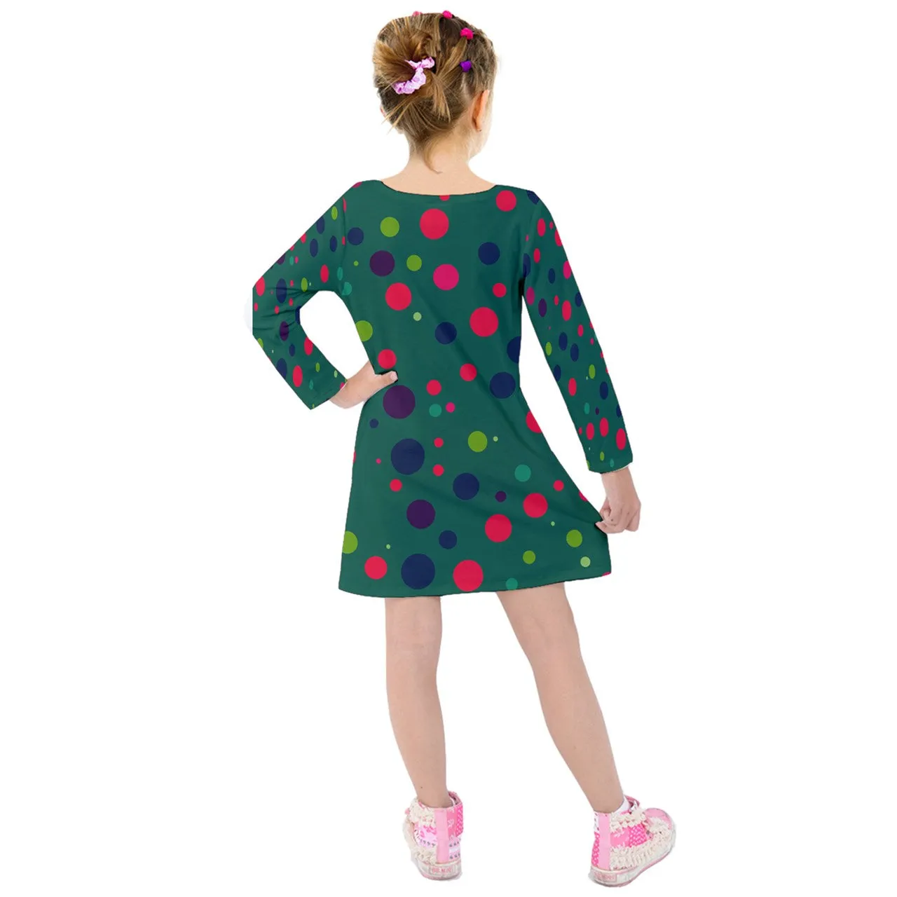 Vampire Art Green Christmas Bubbles Kids' Long Sleeve Velvet Dress