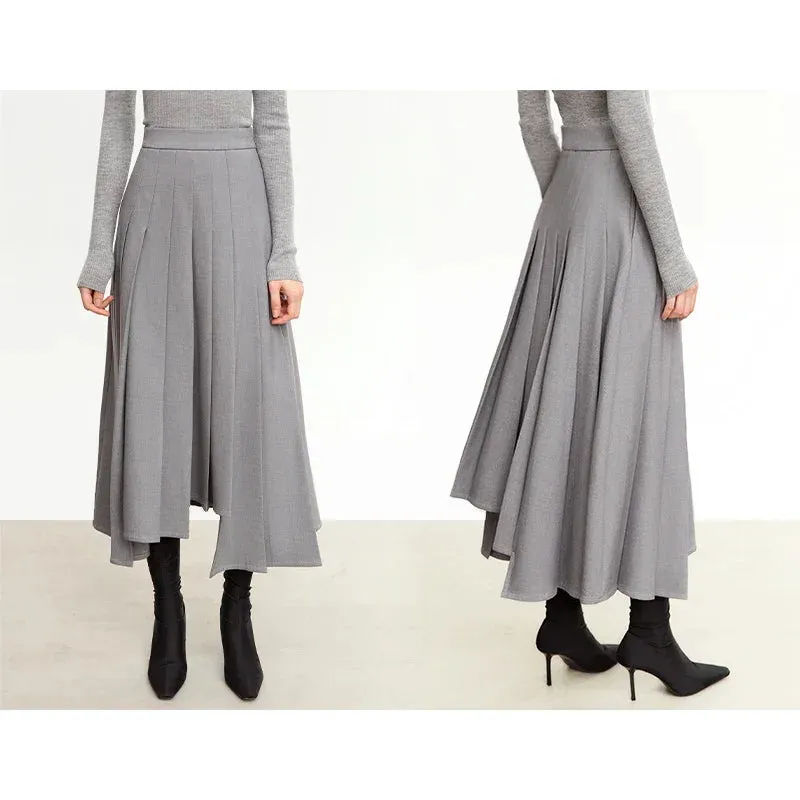 Women's 2023 Winter Wool A-Line Pleated Skirt – Irregular Three-Dimensional Design, Loose Fit